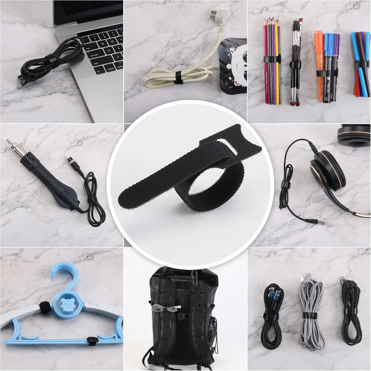 Reusable Cable Ties, 210 PCS 6 Inches Adjustable Cord Straps Wire Organizer Cord Wrap and Hook Loop Cable Management