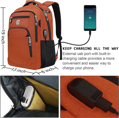 Laptop Backpack,Business Travel Anti Theft Slim Durable Laptops Backpack with USB Charging Port,Water Resistant College Computer Bag for Women & Men Fits 15.6 Inch Laptop and Notebook-Orange