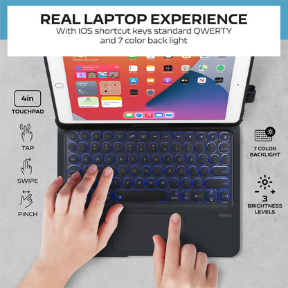 QUARK Keyboard Case for iPad Pro 9.7 inch 6th Gen / 5th Gen, 360° Rotatable Wireless Keyboard Case for iPad Air 2 & Air 1 with Multi-Touch Trackpad, Thin & Light, 7 Color Backlit (Black)