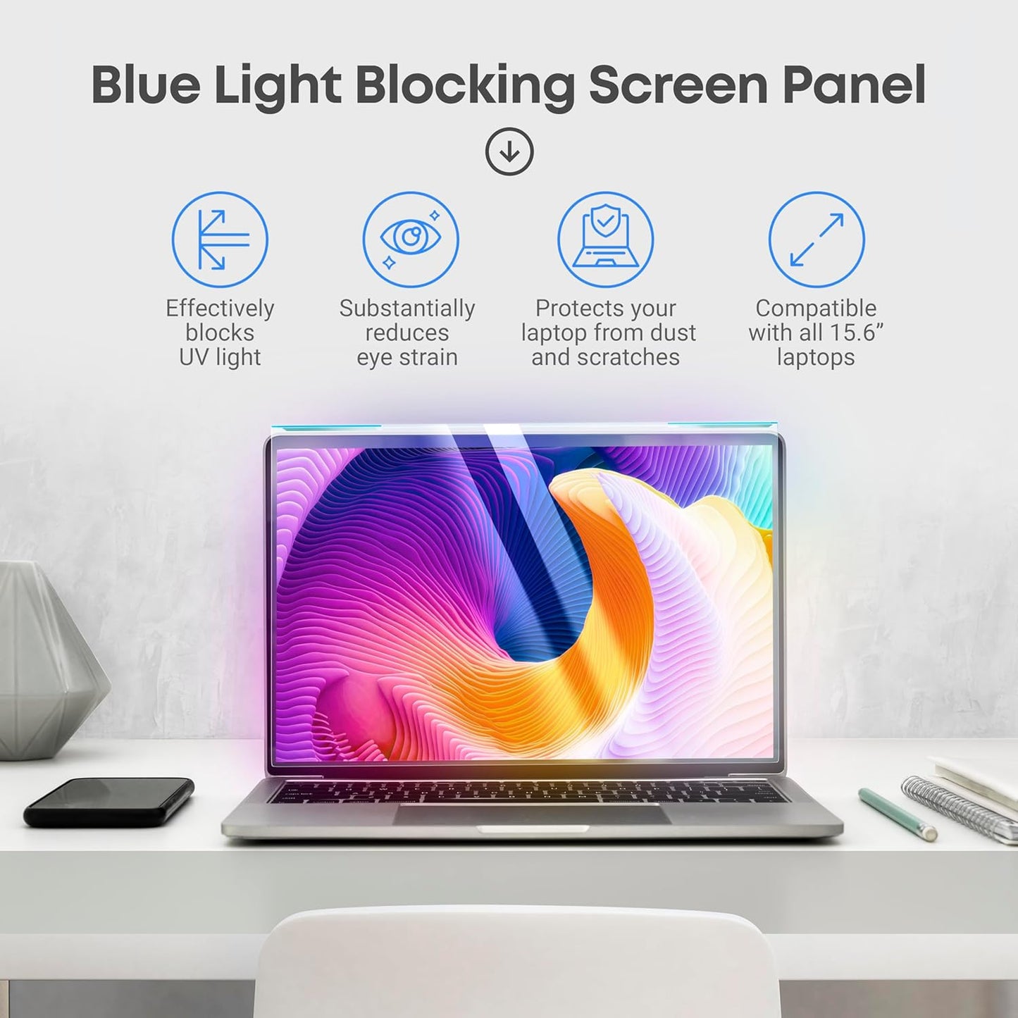 VINTEZ Blue Light Screen Protector for 15.6 Inch Computer Monitor and Laptop – Anti-UV Blue Light Blocking Film for Desktop PC, Eye Protection Filter, 14.2" x 8.7", 2 Pack