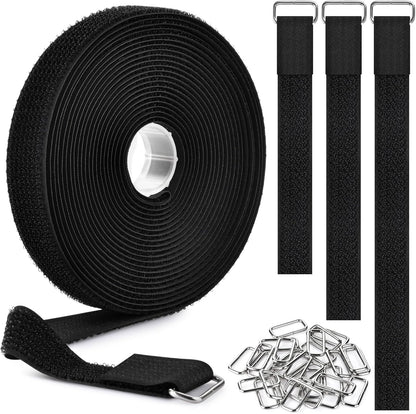 1"x39.4ft Hook and Loop Straps with 60 Buckles Adjustable Cut-to-Length Cable Ties Roll- Reusable Nylon Fastening Tape Cable Straps for Storage or Organization (1in x 39.4ft)