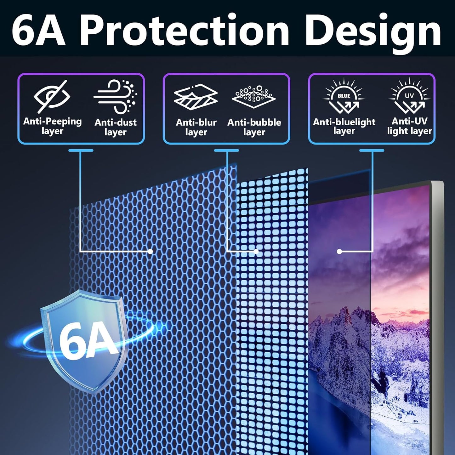 Magnetic Computer Privacy Screen Shield 23 Inch for Frameless Monitor Thin Bezel 16:9 Widescreen, Hanging Removable Anti Blue Light Privacy Filter Protector Eye Protection