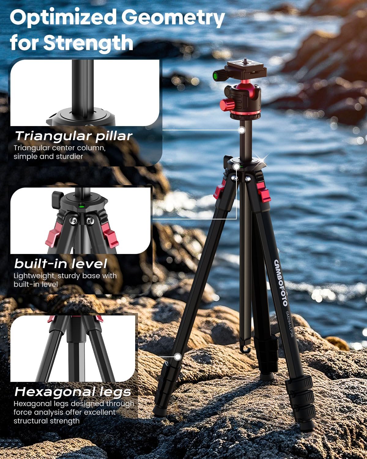 CAMBOFOTO 68" Lightweight Travel Camera Tripod with Ball Head, Compact Aluminum Tripod for DSLR/SLR, Compatible with Canon, Nikon, Binoculars, Telescope (Supports 8.8 lbs, Weighs 2.62 lbs)