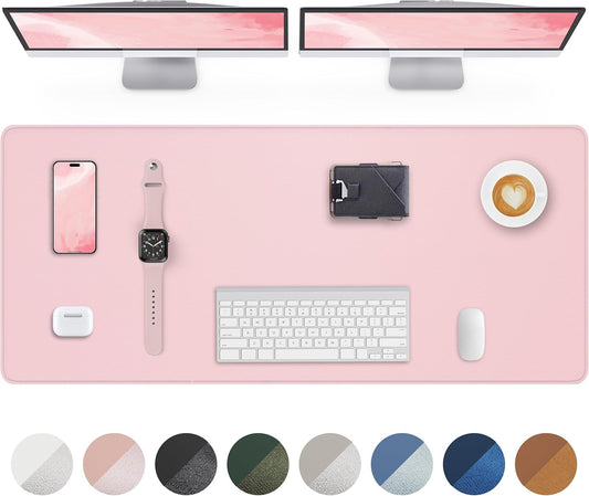 Leather Desk Pad Protector,Desk Mat,Large Mouse Pad, Non-Slip Desk Pad, Waterproof PU Leather Desk Blotter Mat, Desk Cover for Office and Home (Light Pink, 36" x 17")