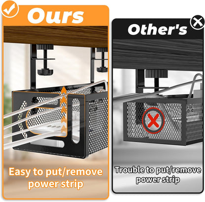 Under Desk Cable Management Tray, 15.7'' No Drill Steel Desk Cable Organizers, Wire Management Tray Cable Management Rack (2 Packs-Black)