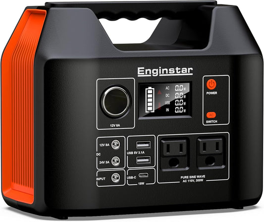 EnginStar Portable Power Station 300W 296Wh Battery Bank with 110V Pure Sine Wave AC Outlet for Outdoors Camping Hunting and Emergency, 80000mAh Backup Battery Power Supply for CPAP