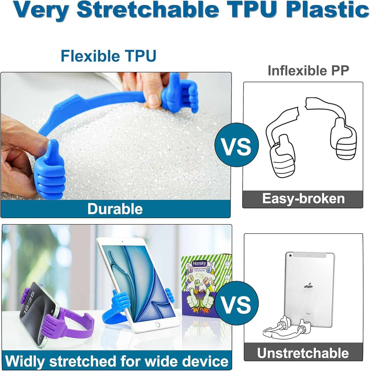 Honsky Cell Phone Stand Holder 2-Pack,Thumbs Up Lazy Phone Stand,Universal Adjustable Flexible Dock for All Phones & Tablets,Cute Stocking Stuffer Gift for Teen Girls,Grey/Pink