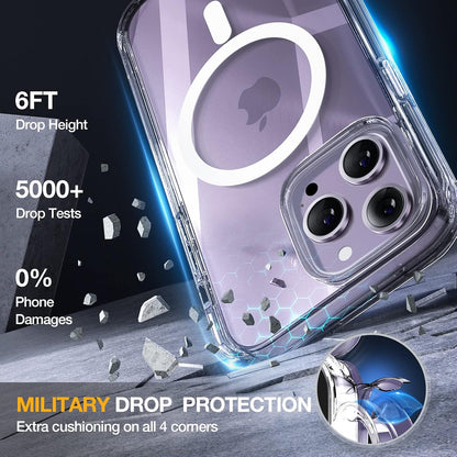 Miracase Magnetic for iPhone 14 Pro Case 6.1 inch, (Compatible with MagSafe) Upgrade Full-Body Clear Phone Bumper Case with Built-in 9H Tempered Glass Screen Protector, Magnetic Clear