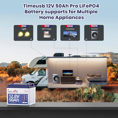 12V 50Ah Pro LiFePO4 Battery, 15000+ Cycles Timeusb Battery with Grade A Battery Cells, Built-in 50A BMS, Deep Cycle Lithium Battery Perfect for Electric Wheelchair, Trolling Motor, Kayak