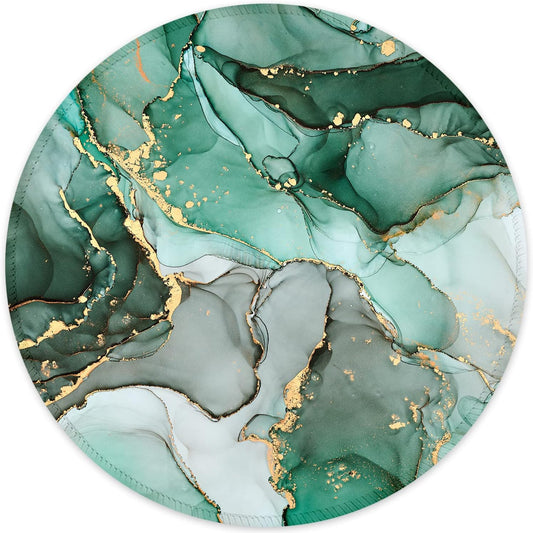 ITNRSIIET Round Mouse Pad with Stitched Edge Premium-Textured Waterproof Non-Slip Rubber Base Desktop Protection Mat Diameter 8.7 inches, Green Marble Texture