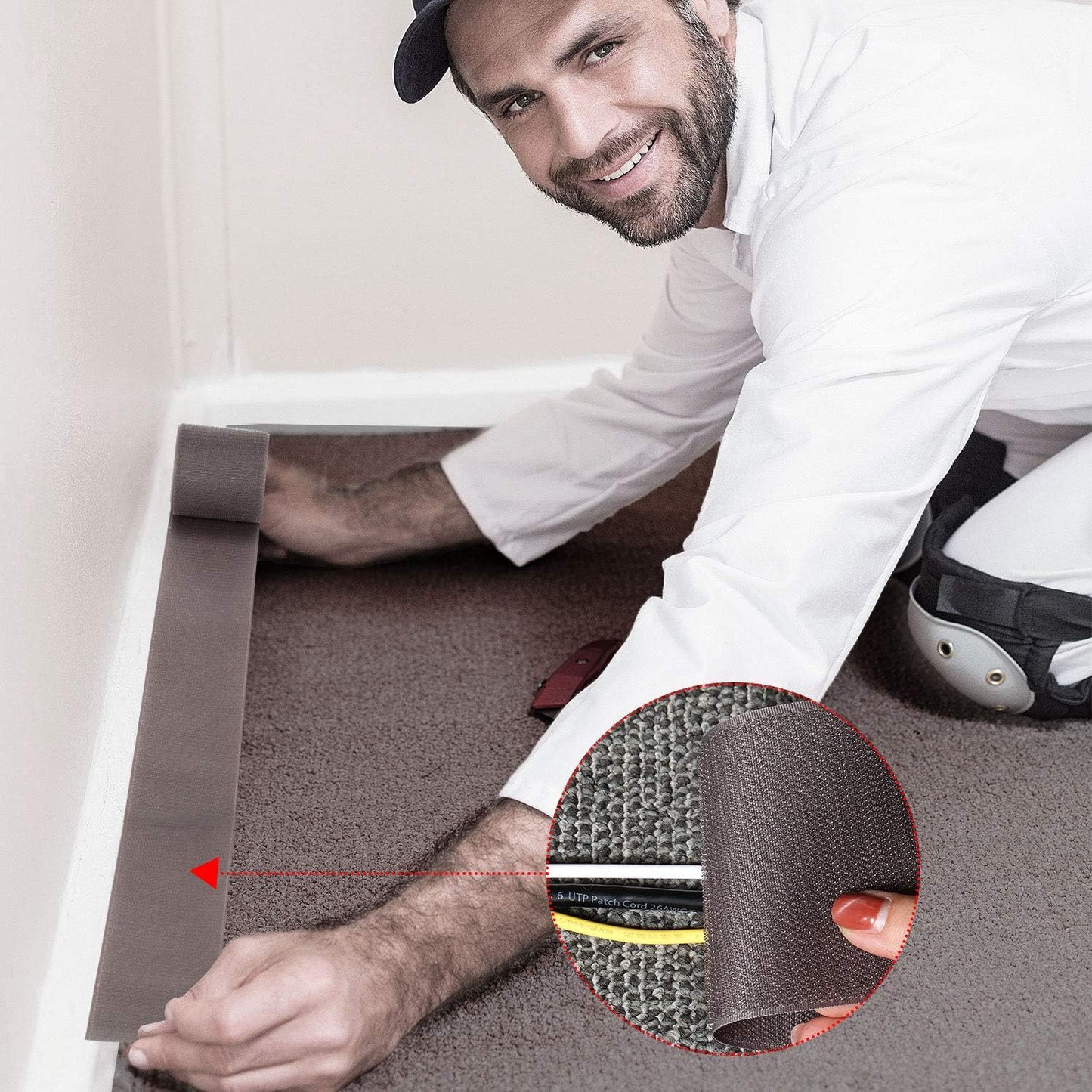 WILLBOND 2 Pack 10 ft x 3 Inch Cable Floor Strip Cable Cover Cords Carpet Protector Management Hook and Loop Tape for Wires on Floor Cords and Prevent a Trip Hazard (Gray)