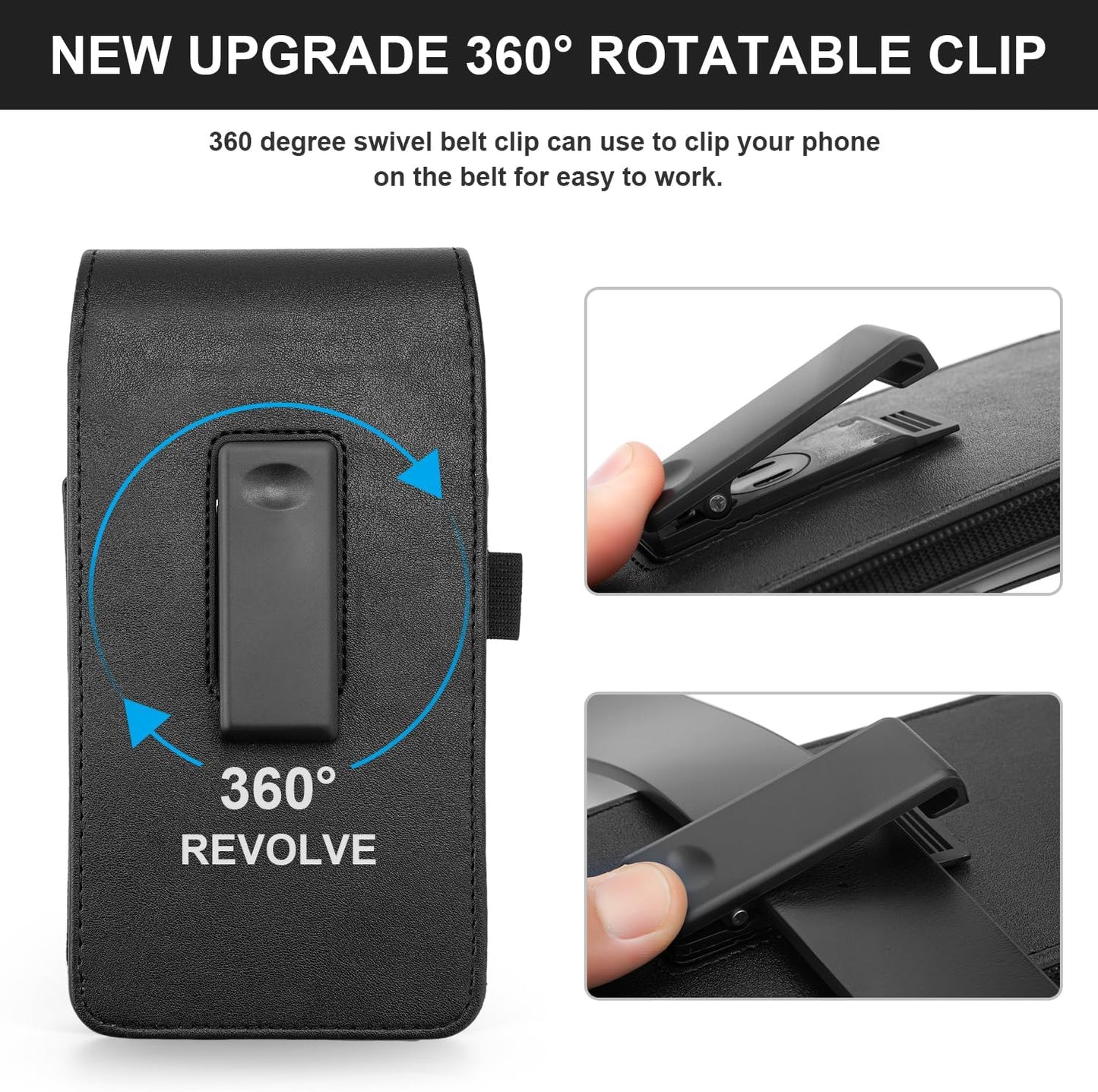 BECPLT Phone Holster for Galaxy S25 Ultra S24/S23/S22/S21/S20 Ultra Leather Belt Case 360 Rotating Pouch Holster Belt Clip Case Holder Black