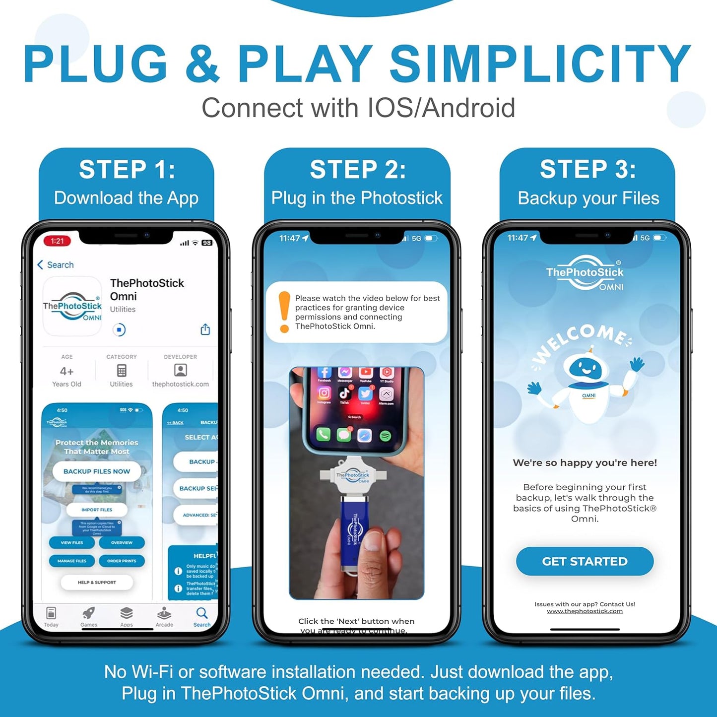 ThePhotoStick® Omni 256GB - Secure Photo & Video Backup and Transfer | Digital File Organization | USB & Multiport Connection for Phones, Tablets and Computers | Portable Memory | External Storage