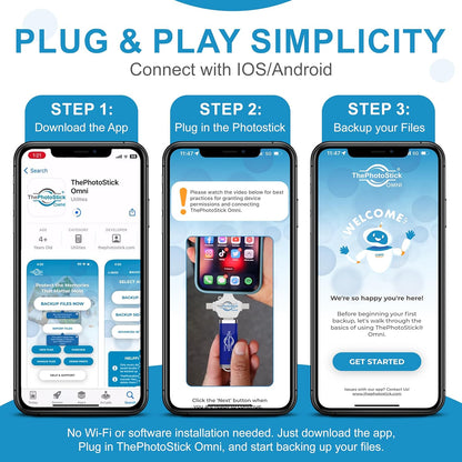 ThePhotoStick® Omni 256GB - Secure Photo & Video Backup and Transfer | Digital File Organization | USB & Multiport Connection for Phones, Tablets and Computers | Portable Memory | External Storage