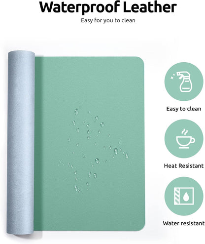 YSAGi Leather Desk Protector, Office Mat, Large Mouse Mat, Non-Slip PU Leather Blotter, Laptop Desk Mat, Waterproof Writing Pad for Office and Home (Green-Blue, 31.5" x 15.8")
