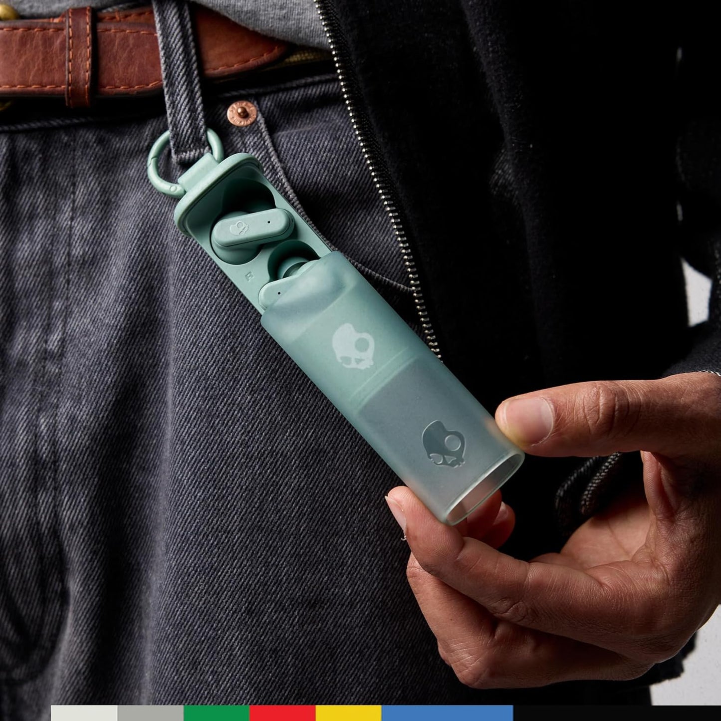 Skullcandy Dime Evo Wireless Earbuds, Bluetooth Headphones, Noise Isolating Fit, Up to 36 Hours Battery, Microphone for iPhone Android, Easy Carry with Clip-Anywhere Case - Preppy Sage