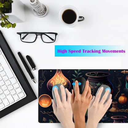 Anime Blue Cat Kawaii Cats Mouse Pad, XL Large Extended Gaming Desk Pad, Women Desk Decor Pad Computer Laptop Keyboard and Wireless Mouse Mat with Stitched Edges 31.5x11.8 in