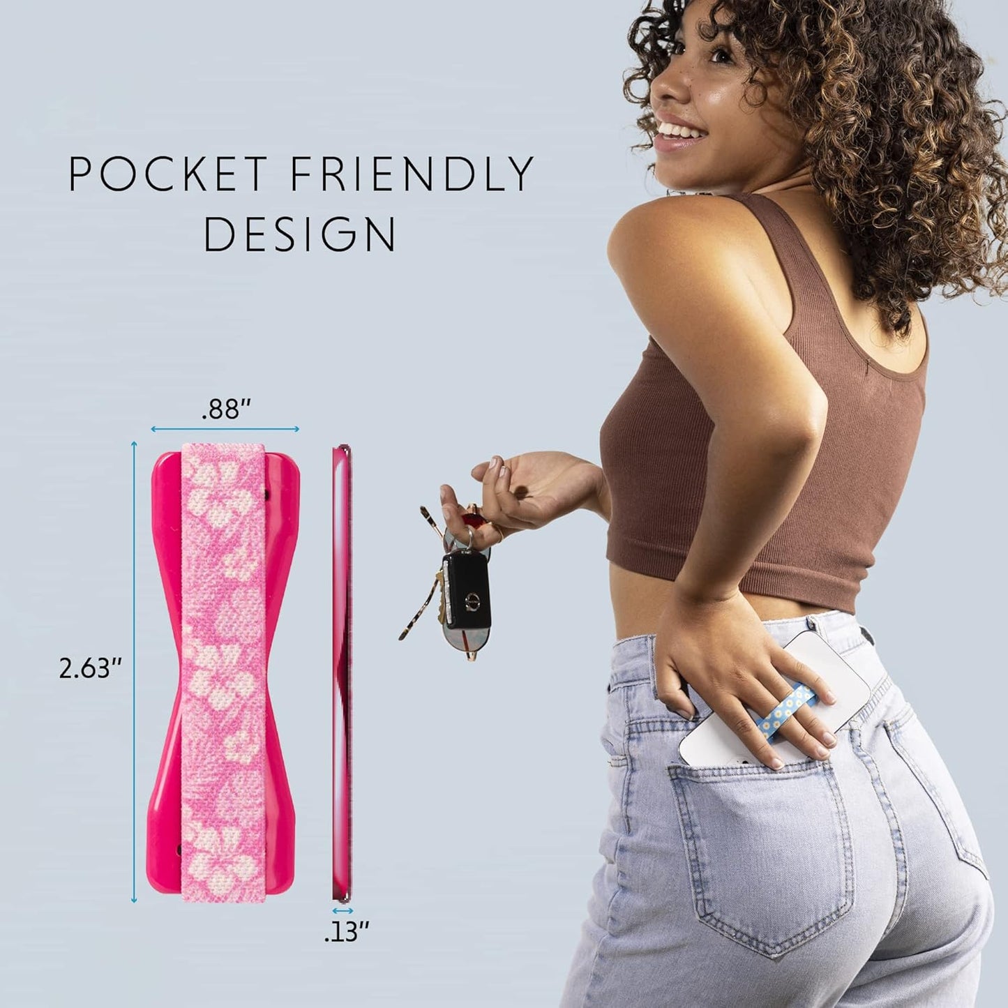 LOVEHANDLE Universal Phone Grip for Smartphones & Mini Tablets - Phone Holder for Hand - Wireless Charging Compatible - Made in The USA - Pink Aloha