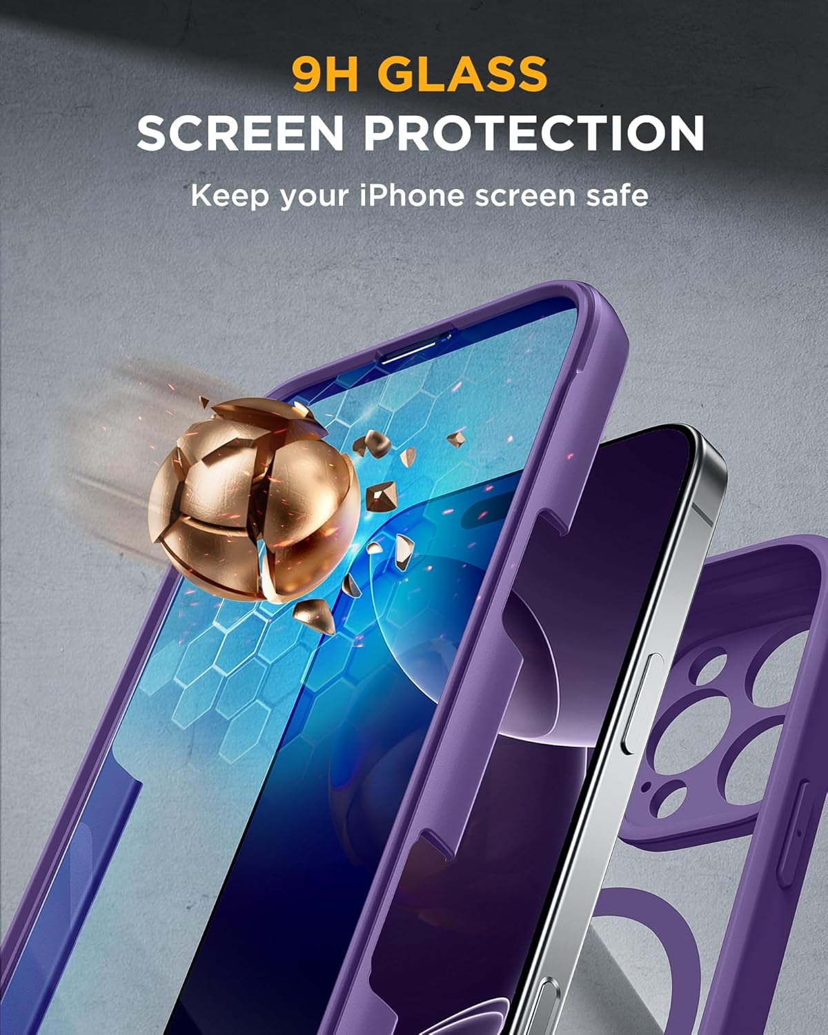 Miracase Designed for iPhone 16 Pro Max Case 6.9'' [Compatible with MagSafe] Full-Body Phone case with Built-in Glass Screen Protector,Drop Proof 16 Pro Max Cover, Purple