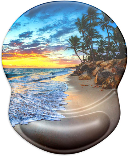 ITNRSIIET Ergonomic Mouse Pad with Gel Wrist Support Small Wrist Rest Smooth Surface Non-Slip PU Base Comfortable Office Supplies Pain Relief, 8.7 x 7.2 inches, Beach