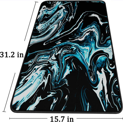 Gaming Mouse Pad with Stitched Edges, Durable Non-Slip Natural Rubber Base, Waterproof Computer Keyboard Pad Mat for Esports Pros/Gamer/Desktop/Office/Home - Marble Cyan