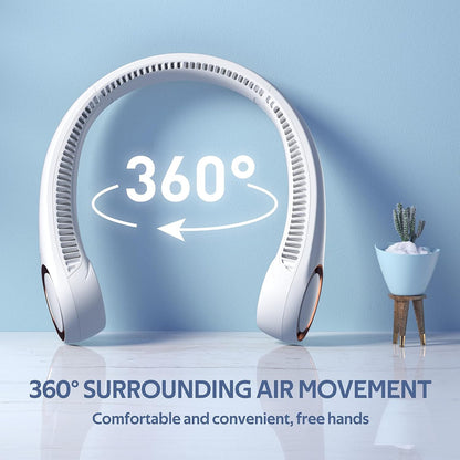 Portable Neck Fan, Hands Free Personal Fan, 360° Airflow,3-16 Running Hours, 72 Wind Outlets,4000mAh Battery USB Rechargeable, 3-Speeds，Birthday Gifts for Men Women (White)