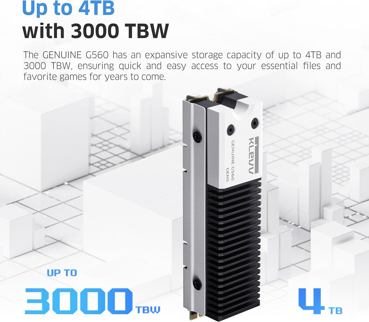 KLEVV Genuine G560 2TB M.2 2280 NVMe PCIe Gen5x4 Internal SSD Heatsink Included, up to 14000MB/s with DRAM Cash (K02TBM2SP0-G56)