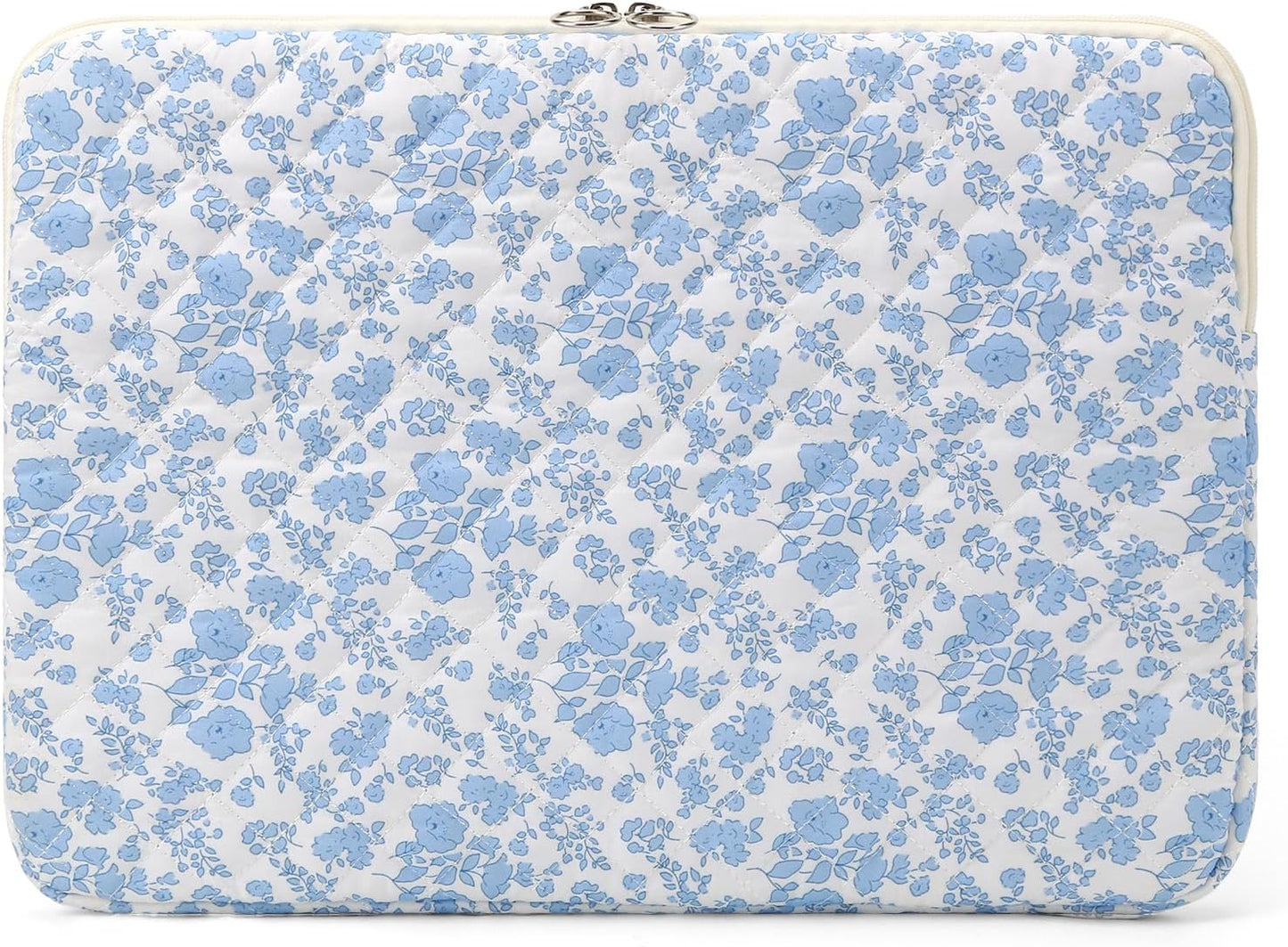 Puffy Laptop Sleeve 13-15.6 Inch Cute Quilted Laptop Protective Case Padded Floral Computer Sleeve for MacBook (B-Blue, 13 Inch)