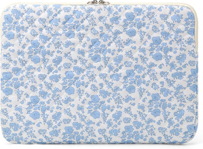 Puffy Laptop Sleeve 13-15.6 Inch Cute Quilted Laptop Protective Case Padded Floral Computer Sleeve for MacBook (B-Blue, 13 Inch)