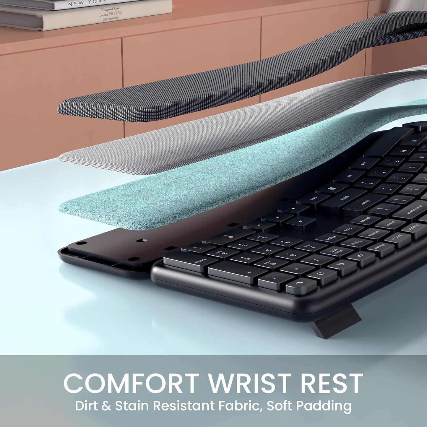 Wireless Ergonomic Keyboard, Split Keyboard with Wrist Rest and Cleaning Brush, 2.4G Computer Keyboard, Comfortable and Natural for Windows PC Laptops