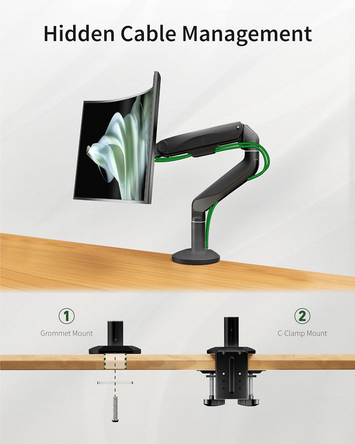 Ultrawide Single Monitor Mount, Adjustable Gas Spring Monitor Arm for 17 to 49 inch Screens, 75/100 Vesa Mount, Black