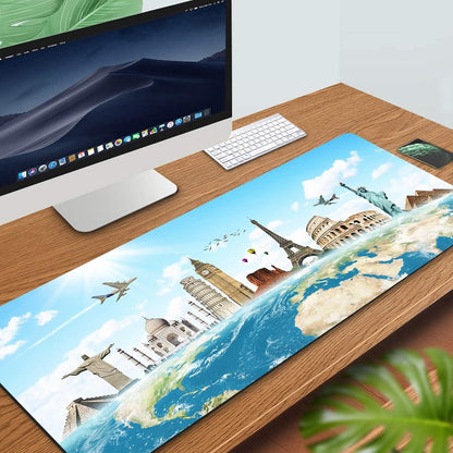 RTGGSEL 31.5x11.8 Inch Non-Slip Long Extended Large Gaming Mouse Pad with Stitched Edges XL Laptops Keyboard Mouse Mat(Travel World)