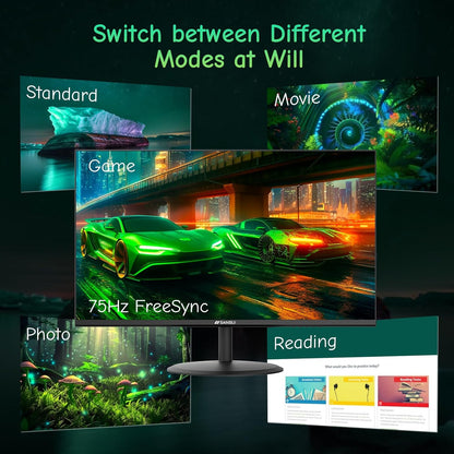SANSUI Computer Monitor 24 inch IPS Eye Care 1080P Display HDMI,VGA Ports with 178° Viewing Angle/Frame-Less/Tilt/VESA Compatible for Office and Home