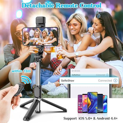 Portable 41 Inch Selfie Stick Phone Tripod with Wireless Remote Extendable Tripod Stand 360 Rotation Compatible with iPhone 14 13 12 11 pro Xs Max Xr X 8 7 6 Plus, Android Samsung Smartphone