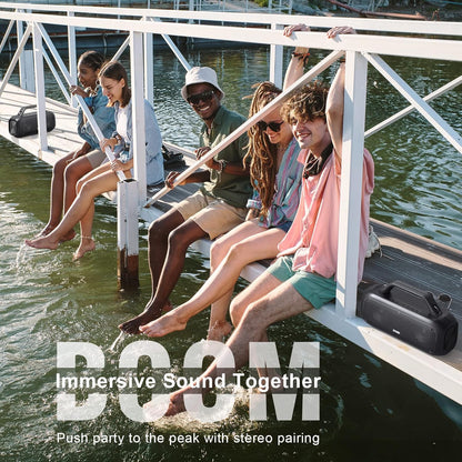 DOSS Extreme Boom Outdoor Bluetooth Speaker with 60W Mighty Sound, Deep Bass, 30H Playtime,10400mAh Power Bank, BT 5.3, IPX6 Waterproof, Portable Strap for Camping, Pool, Beach, Garage, Work