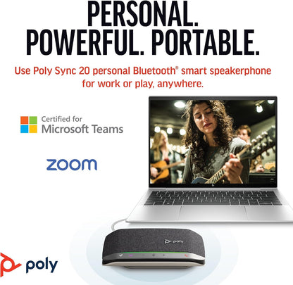 Poly Sync 20 USB-C Personal Portable Smart Speakerphone (Plantronics) – Long Battery Life – Noise/Echo Reduction -Works w/Teams (Certified), Zoom, PC, Mac, Mobile – Amazon Exclusive