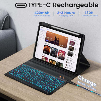 BLUTLOTUS for iPad 9th Generation Case with Keyboard 10.2 Inch - Backlit Wireless Detachable Folio Keyboard Cover with Pencil Holder for iPad 8th Gen/7th Gen/iPad Pro 10.5"/iPad Air 3rd Gen (Black)