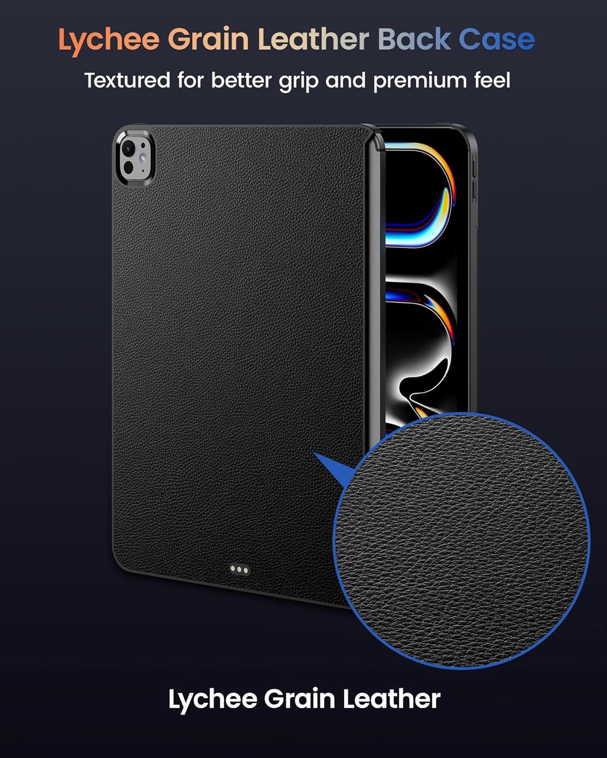 typecase Edge+ Keyboard Case for 2024 iPad Pro 13-inch (M4),Black Keyboard with Litchi Grain Protective Case,Portrait & Typing Modes,Built-in Trackpad,11-Color Backlight,Magnetic Stand,Pencil Holder