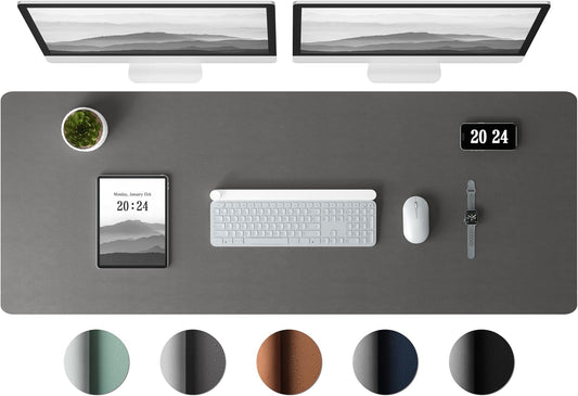 Aothia Leather Desk Pad Protector, Office Mat, Large Mouse Pad, Laptop Desk Pad, Non-Slip PU Leather Blotter, Waterproof Writing Pad for Office and Home (Gray, 47" x 17")
