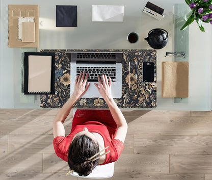 Vintage Floral Desk Mat Blue Wildflowers Mouse Pad Cottagecore Mousepad, XXL Large Extended Gaming Desk Matt for Desktop, Laptop Keyboard Mouse Mat for Women Office Decor Accessories, 31.5x15.75 in