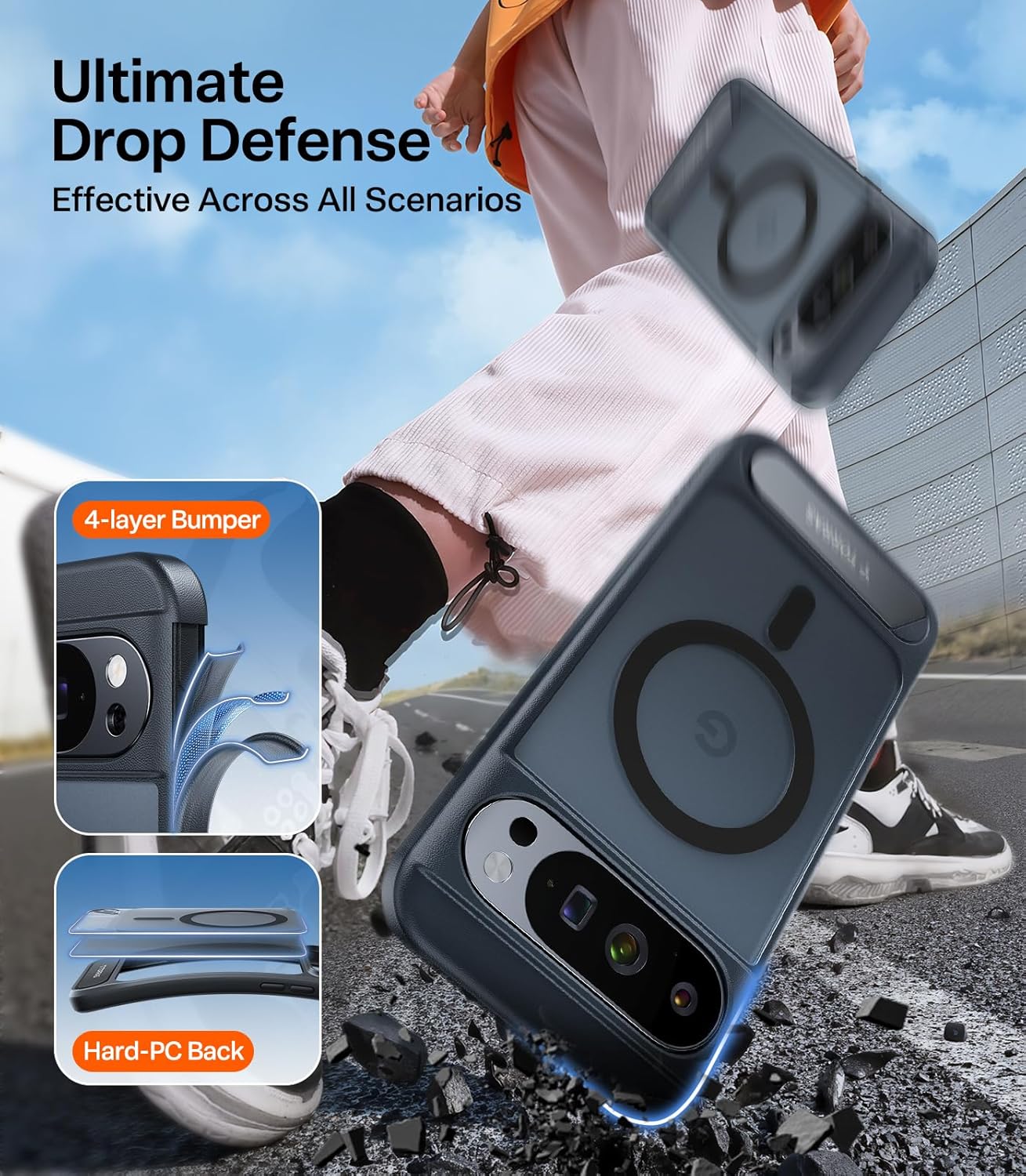 TORRAS Magnetic & Stand for Google Pixel 10 Pro XL Case, Fit for MagSafe, Military Grade Drop Protection, Slim Fit for Google Pixel 10 Pro XL Phone Case with Sturdy Kickstand, Translucent Matte Black