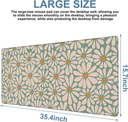 Retro Daisy Flowers Gaming Mouse Pad 3mm Thick Stitched Edge Waterproof Non-Slip Large Computer Keyboard Mouse Mat,Suitable for Office Entertainment Decorative Desk Pad 35.4 x 15.7 Inches