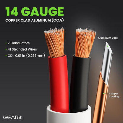 GearIT 14/2 Speaker Wire (100 Feet) 14 Gauge (Copper Clad Aluminum) - Fire Safety in Wall Rated Audio Speaker Wire Cable / CL2 Rated / 2 Conductors - CCA, 100ft