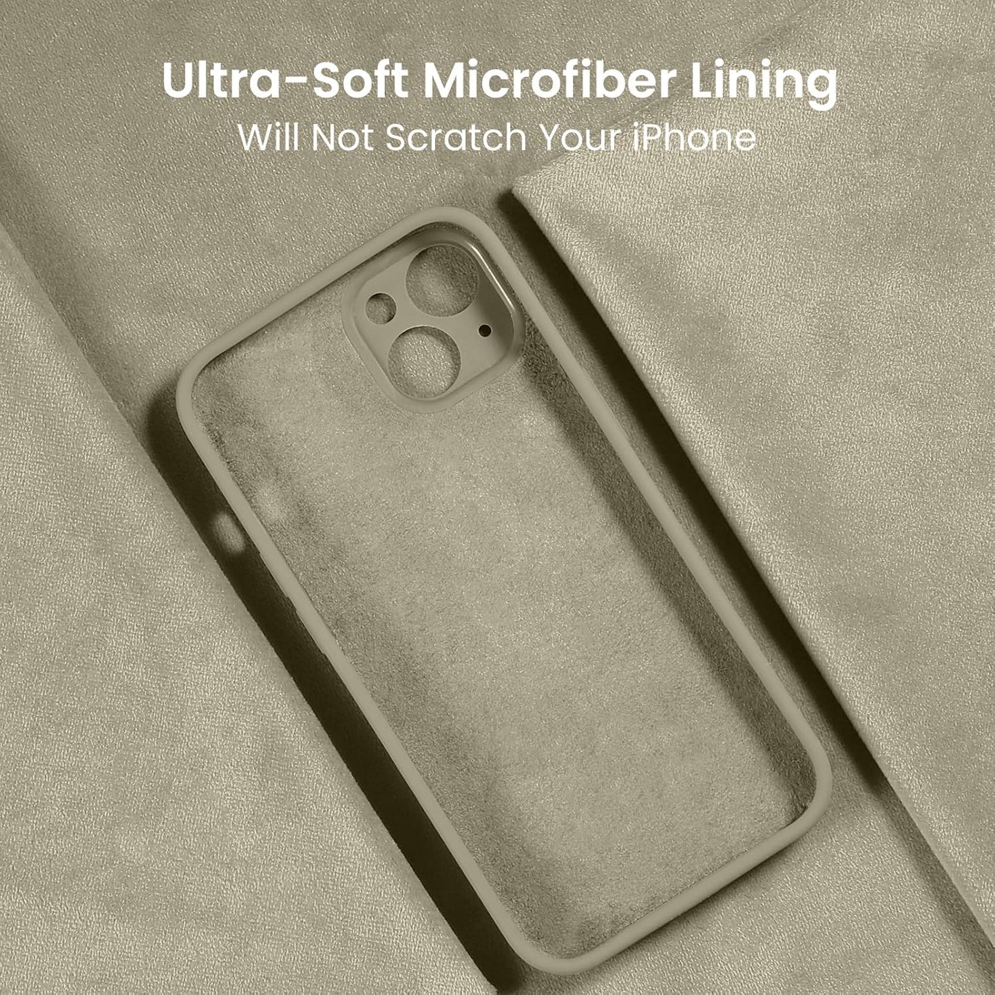 FireNova Designed for iPhone 14 Case, Silicone Upgraded [Camera Protection] Phone Case with [2 Screen Protectors], Soft Anti-Scratch Microfiber Lining Inside, 6.1 inch, Khaki