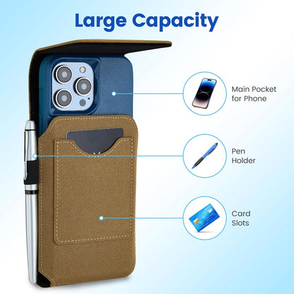 BECPLT for iPhone 17 Pro Max Air 16/15/14/13/12/11 Pro Max Nylon Cell Phone Pouch Holster Case with Belt Clip Cover Holder for Galaxy S25+ S24+ S23+ S22+ S21+ (Khaki)
