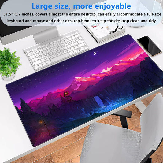 Purple Mouse Pad Pink Desk Mat Gaming Mousepad XXL Computer Pad 31.5 x 15.7 Inch Full Desk Mouse and Keyboard Pad Anime Game Mouse Mat with Stitched Edge Anti-Slip Washable for Office and Home