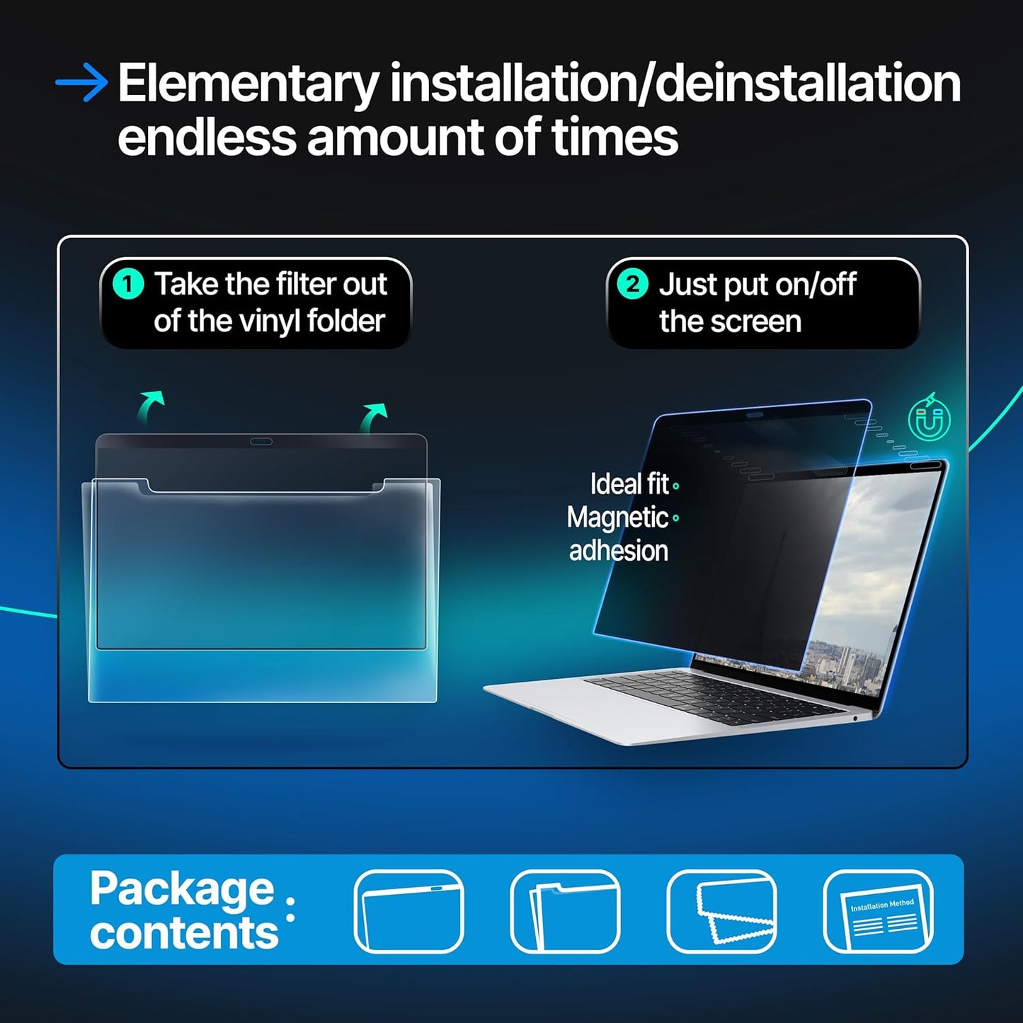 Magnetic Privacy Screen Compatible with MacBook Air 13" 2016, 2017, 2018, 2019, 2020, 2021, 2022, 2023, M1, M2 Anti-Blue Light Laptop Screen Protector Filter Blue Light Blocking Filter