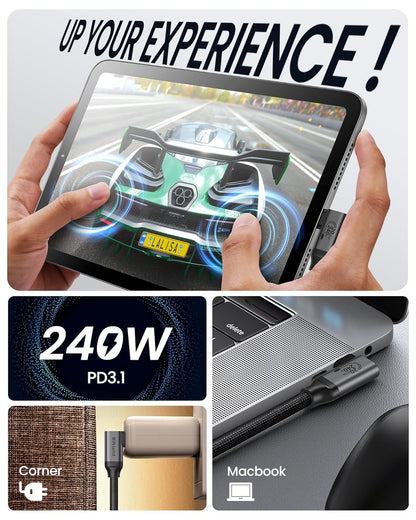 Silkland USB C Monitor Display Cable Right Angle 4FT [5K/4K@60Hz 8K@30Hz], 90 Degree USB C 3.2 Gen 2x2 Video Cable, 20Gbps Data Transfer, 240W Fast PD Compatible for MacBook Pro, iPad, iPhone 16