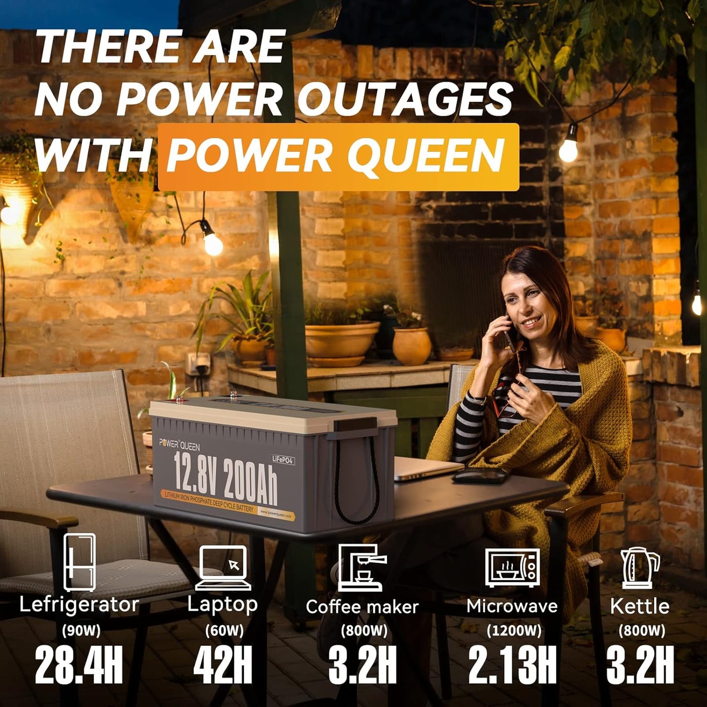 Power Queen 12.8V 200Ah LiFePO4 Battery with 14.6V 20A LiFePO4 Battery Charger; Built-in 100A BMS, Fully Charged Capacity, 2560Wh Energy, Perfect for RV, Camping, Solar System, Power Outage