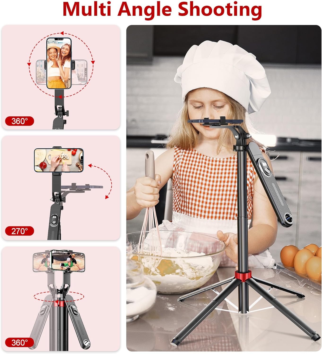 Huryfox Selfie Stick Phone Tripod - 71 inch Tall Cell Phone Holder with Detachable Wireless Remote, Phone Stand for Recording, Video and Picture, Compatible with iPhone, Android Phone, Camera & Gopro